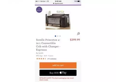 3 in 1 Convertible Crib to bed with changing table
